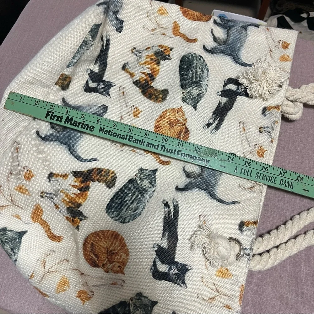 Extra Large Cat Print Tote Bag Rope Handles Quirky Cat Lady Canvas
